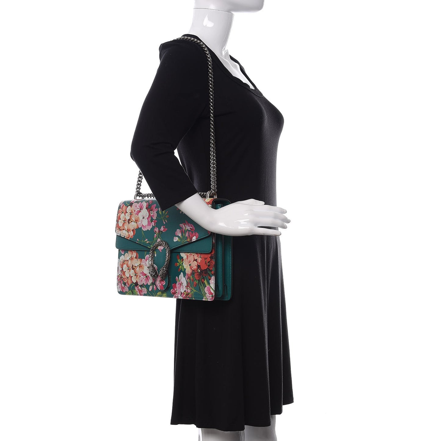 Calfskin Blooms Print Medium Dionysus Shoulder Bag Bright Emerald Multicolor