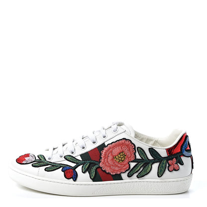 Gucci Calfskin Web Floral Embroidered Womens Ace Sneakers 39 White 1 of 10