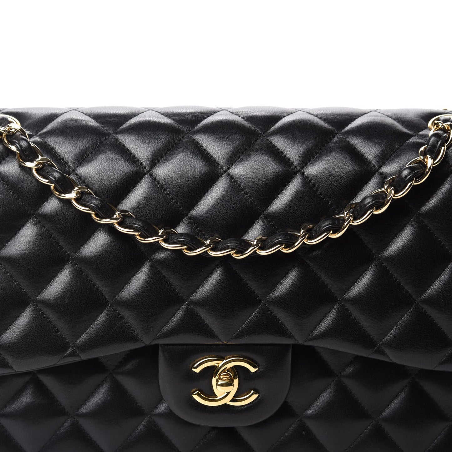 Lambskin Quilted Jumbo Double Flap Black