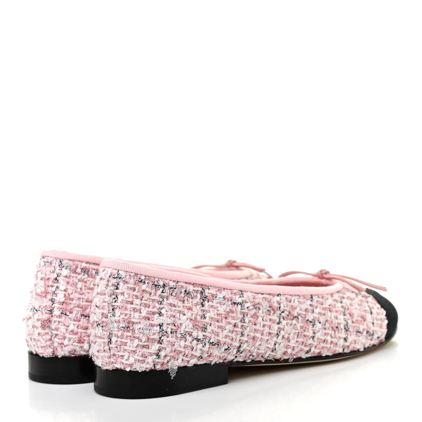 Tweed Grosgrain Cap Toe Ballerina Flats 36 Pink Black