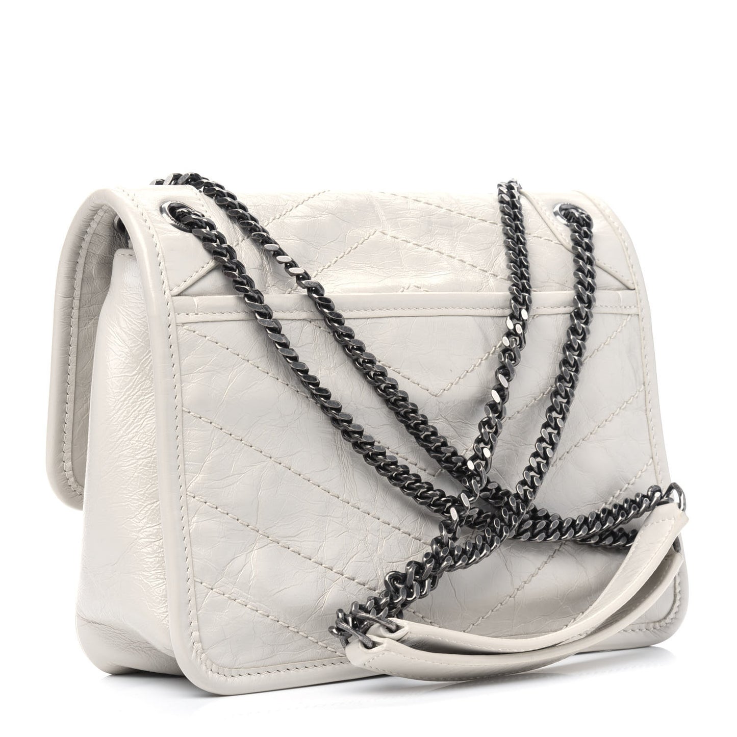 Crinkled Calfskin Matelasse Monogram Baby Niki Chain Satchel White