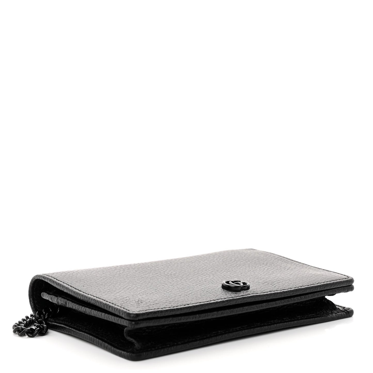 Dollar Calfskin Enamel Monochrome Mini GG Marmont Chain Wallet Black