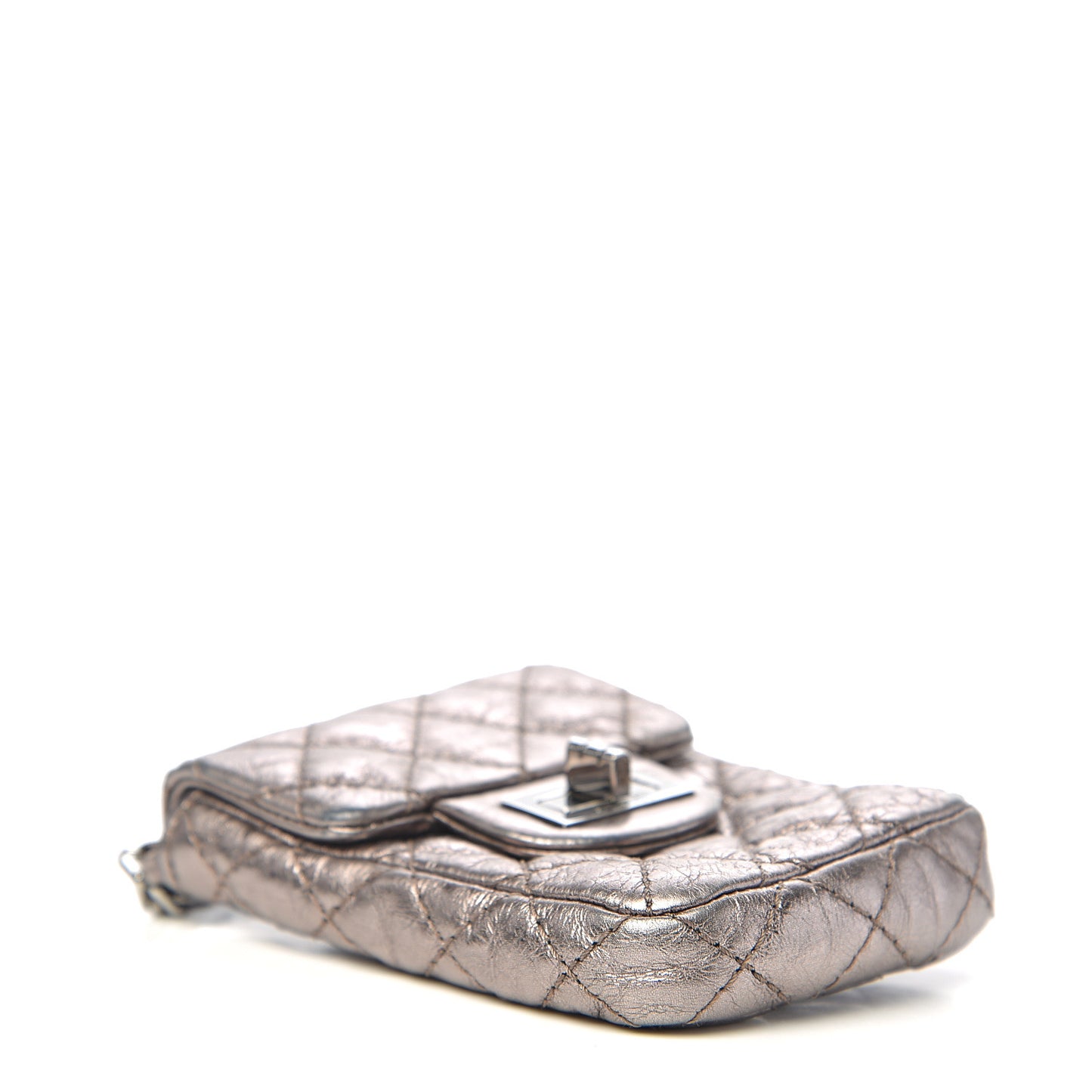 Metallic Aged Calfskin Quilted 2.55 Reissue Phone Case Silver