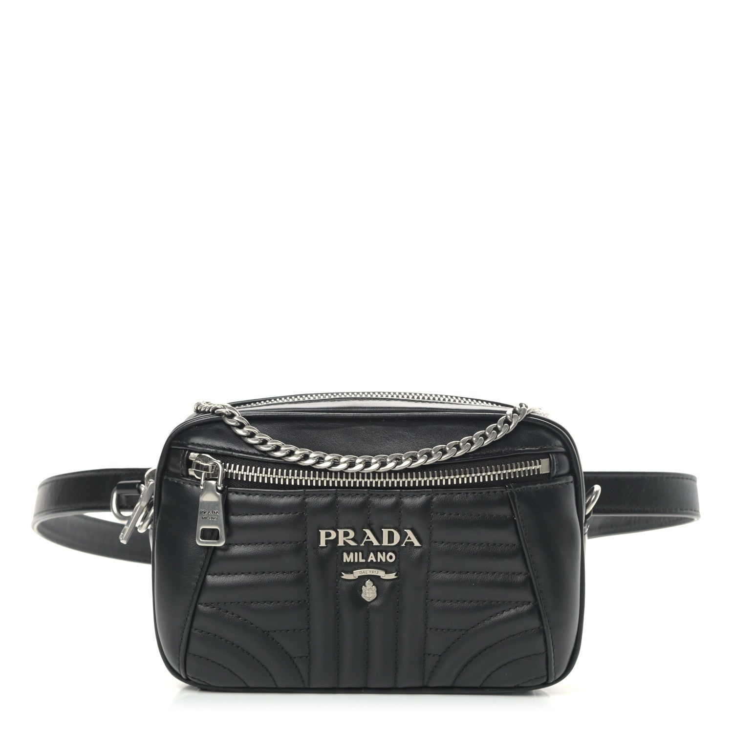 Prada Soft Calfskin Impunture Diagramme Belt Bag Black 1 of 9