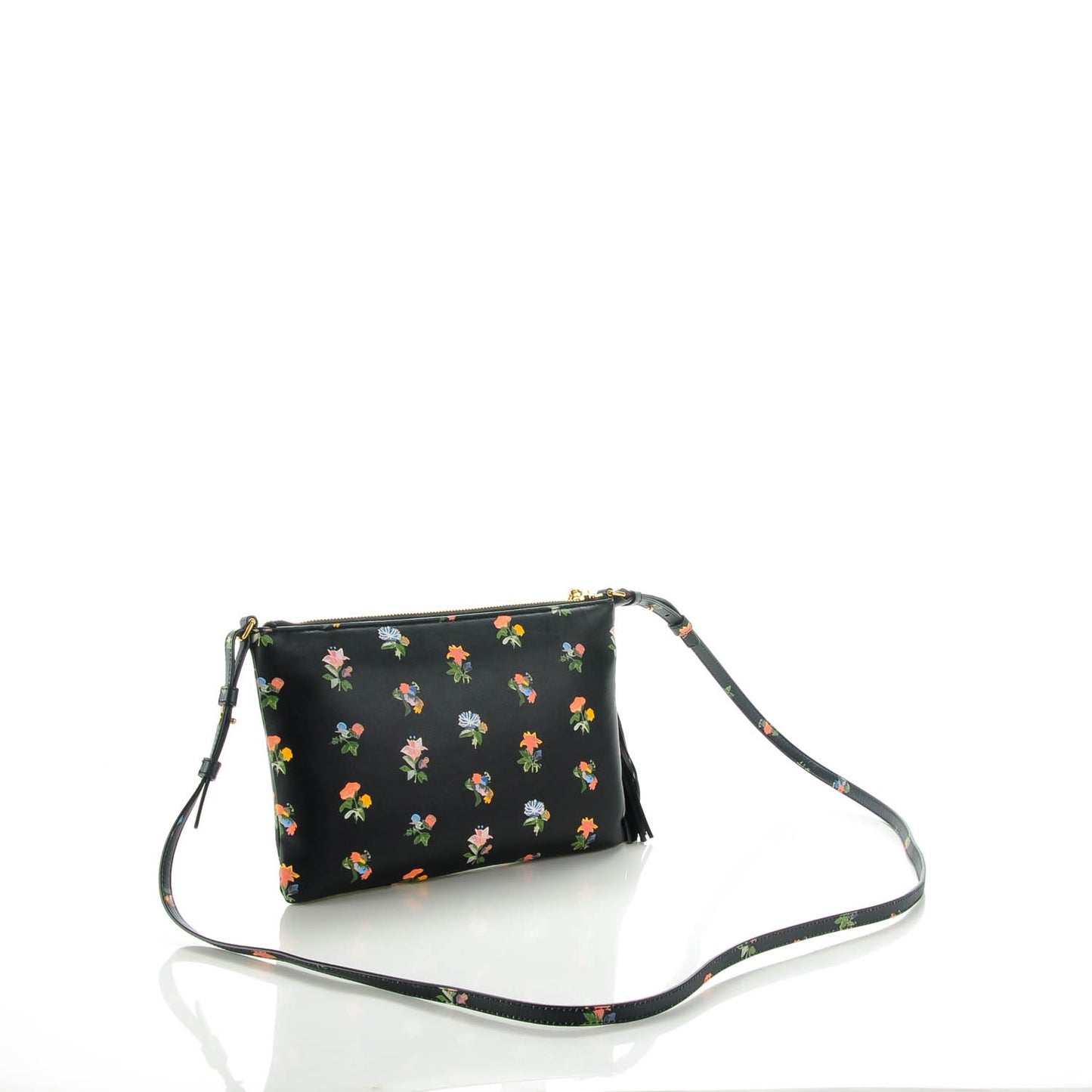 Calfskin Flower Printed Small Monogram Crossbody Bag Black Multicolor