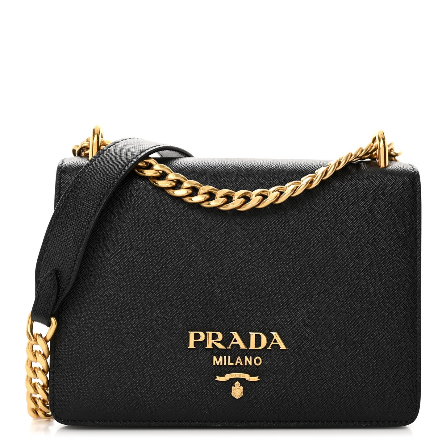Saffiano Soft Calfskin Chain Crossbody Bag Black