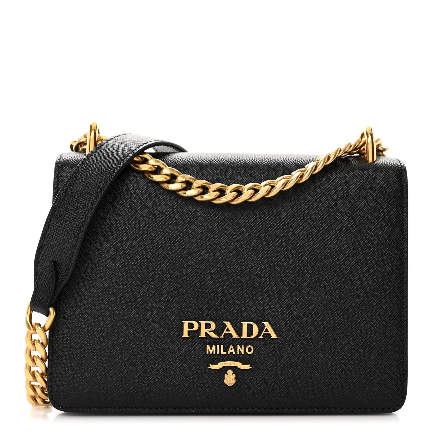 Prada Saffiano Soft Calfskin Chain Crossbody Bag Black 1 of 8