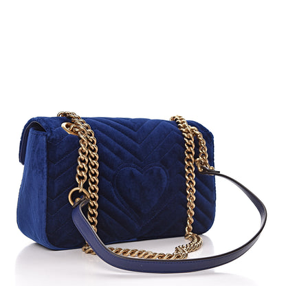 Gucci Velvet Matelasse Small GG Marmont Shoulder Bag Cobalt Blue 3 of 10