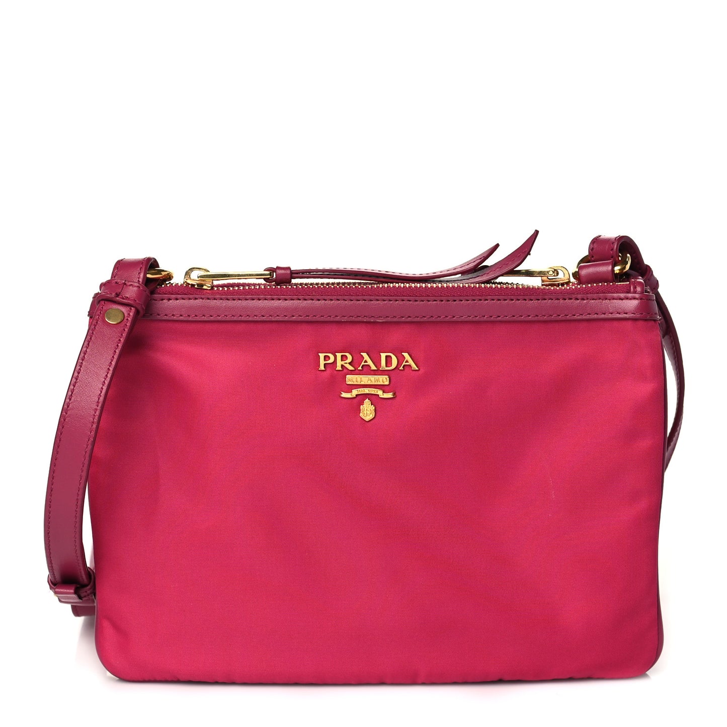 Tessuto Nylon Soft Calf Double Zip Crossbody Bag Ibisco
