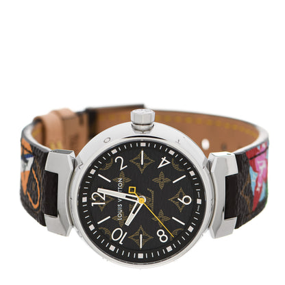 Louis Vuitton Stainless Steel Monogram 34mm Tambour World Tour Quartz Watch 2 of 5