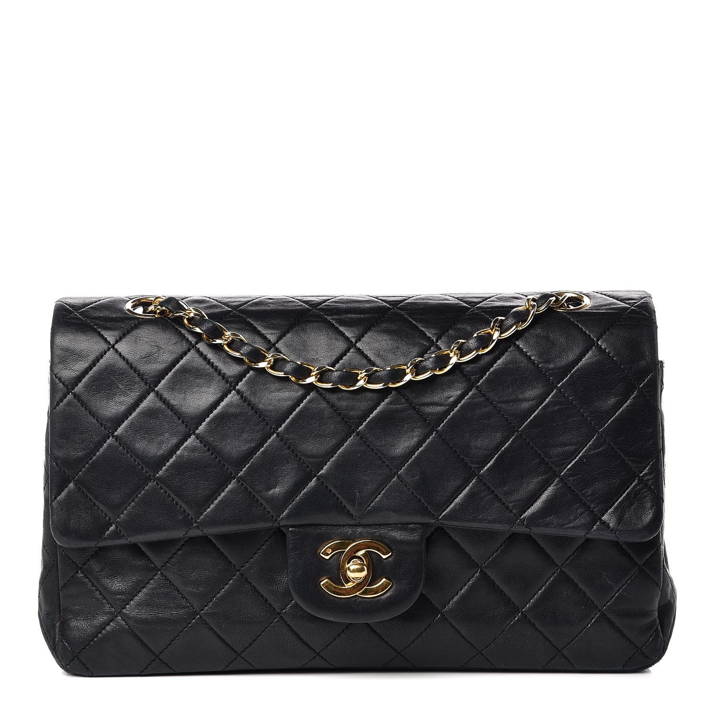 Lambskin Quilted Medium Double Flap Black