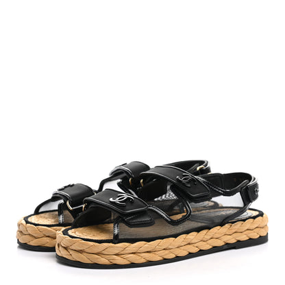 Chanel Mesh Patent Calfskin Velcro Dad Sandals 39 Black 3 of 10