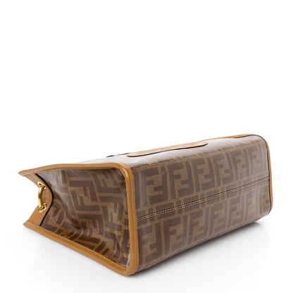 Fendi Glazed Fabric Vitello Century Plexiglass FF 1974 Stamp Patch Small Runaway Shopper Tote Mogano Panna Nocciola 4 of 10