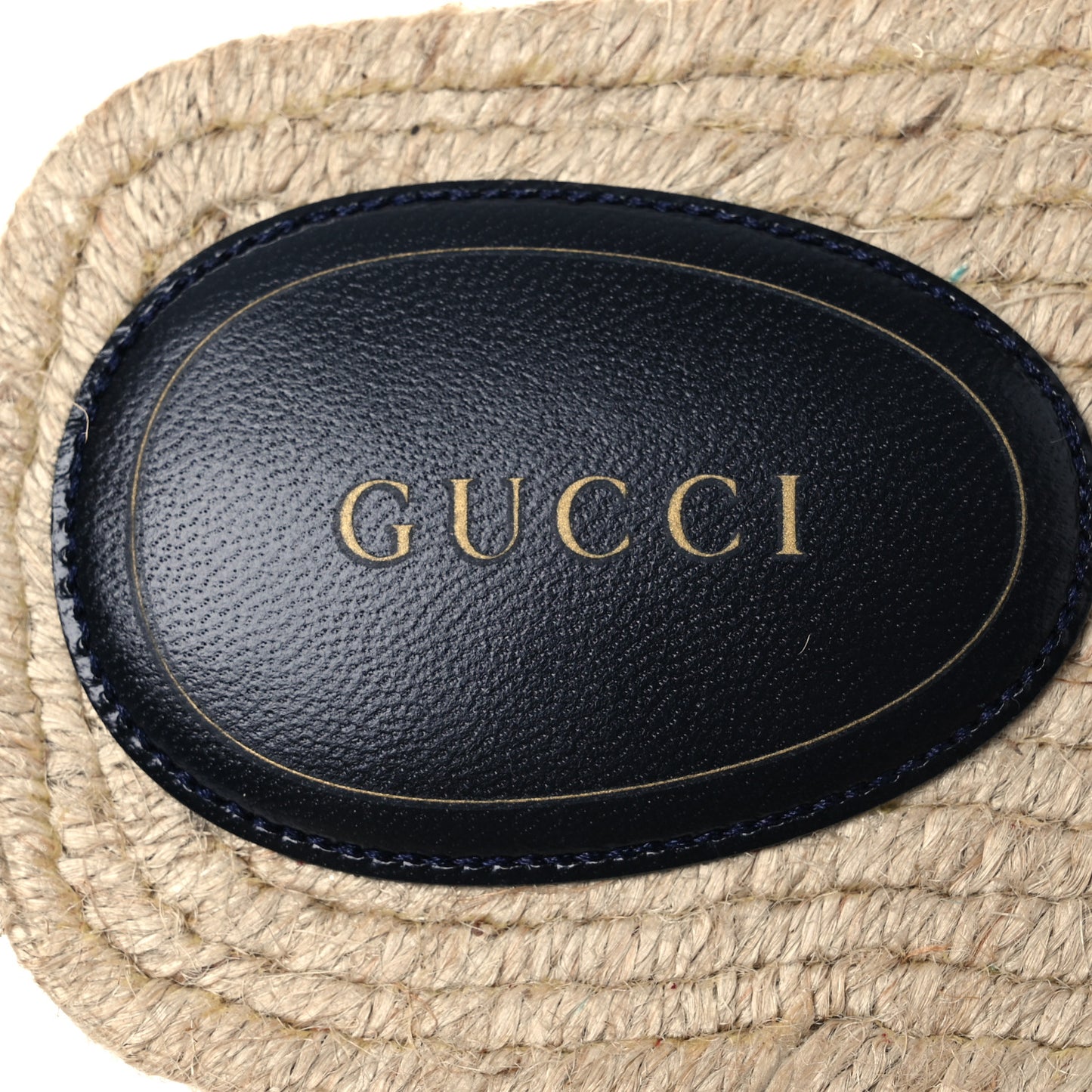 Macrochet Raffia Logo Flat Slide Espadrille Sandals 38 Blue Great White