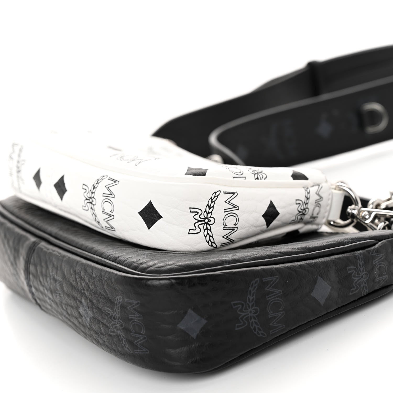 MCM Visetos Aren Essential Multi Pochette Black White Cognac 10 of 10