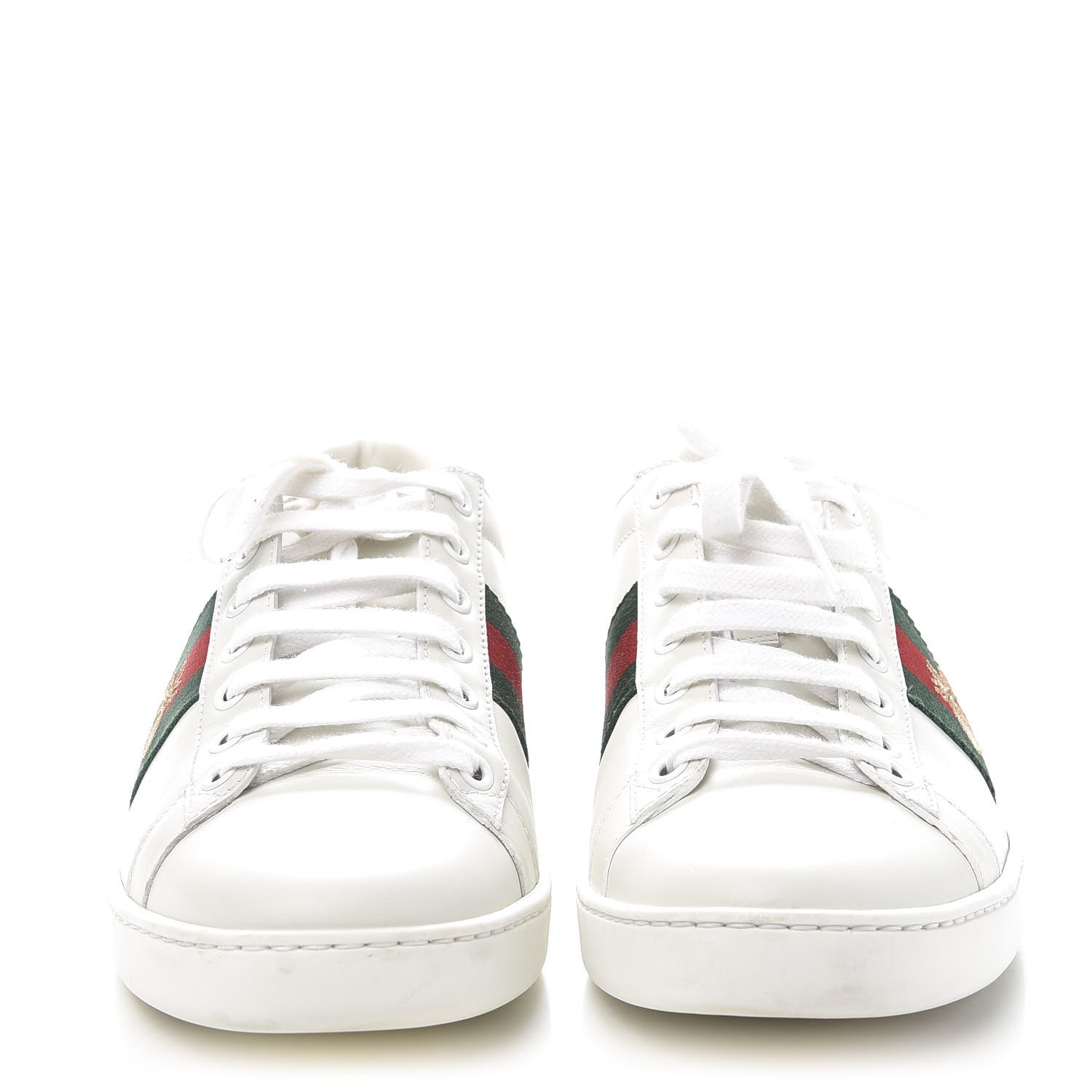 Gucci Calfskin Ayers Bee Embroidered Womens Ace Sneakers 38 White Green 2 of 10