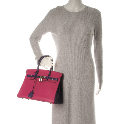 Hermes Chevre Bi-Color Horseshoe Birkin 30 Rose Shocking Iris 2 of 27