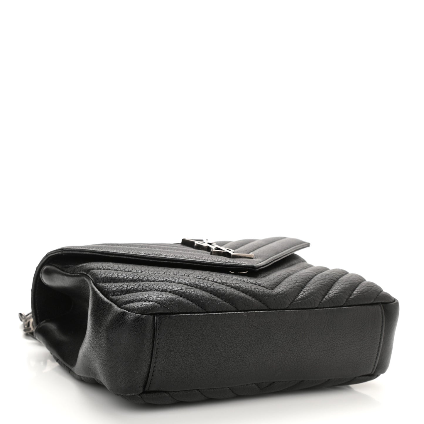 Sheepskin Matelasse Chevron Monogram Medium College Bag Black