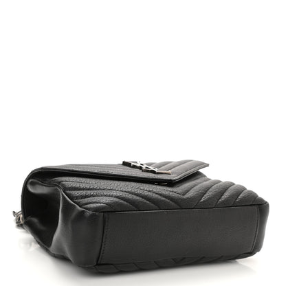 Saint Laurent Sheepskin Matelasse Chevron Monogram Medium College Bag Black 4 of 10