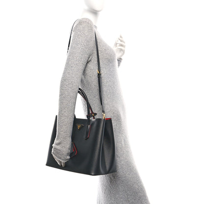 Prada Saffiano Cuir Medium Double Bag Black Fuoco 2 of 19