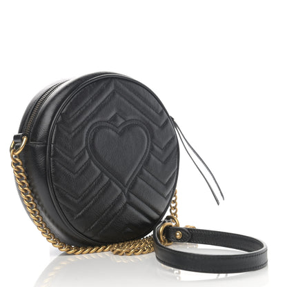 Gucci Azalea Calfskin Matelasse Heart Mini GG Marmont Round Shoulder Bag Black 3 of 10