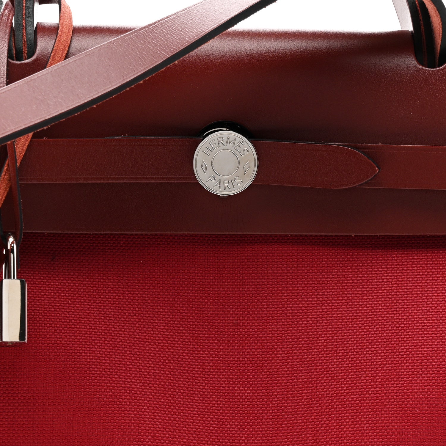 Hermes Vache Hunter Toile Herbag Zip 31 PM Rouge Grenat Rouge H 9 of 14