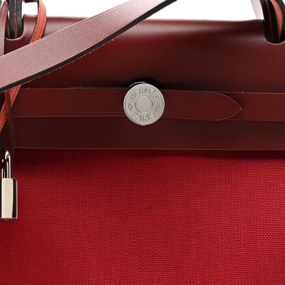 Hermes Vache Hunter Toile Herbag Zip 31 PM Rouge Grenat Rouge H 9 of 14