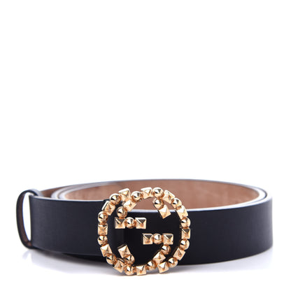 Gucci Calfskin Studded Interlocking G Belt 90 36 Black 1 of 6
