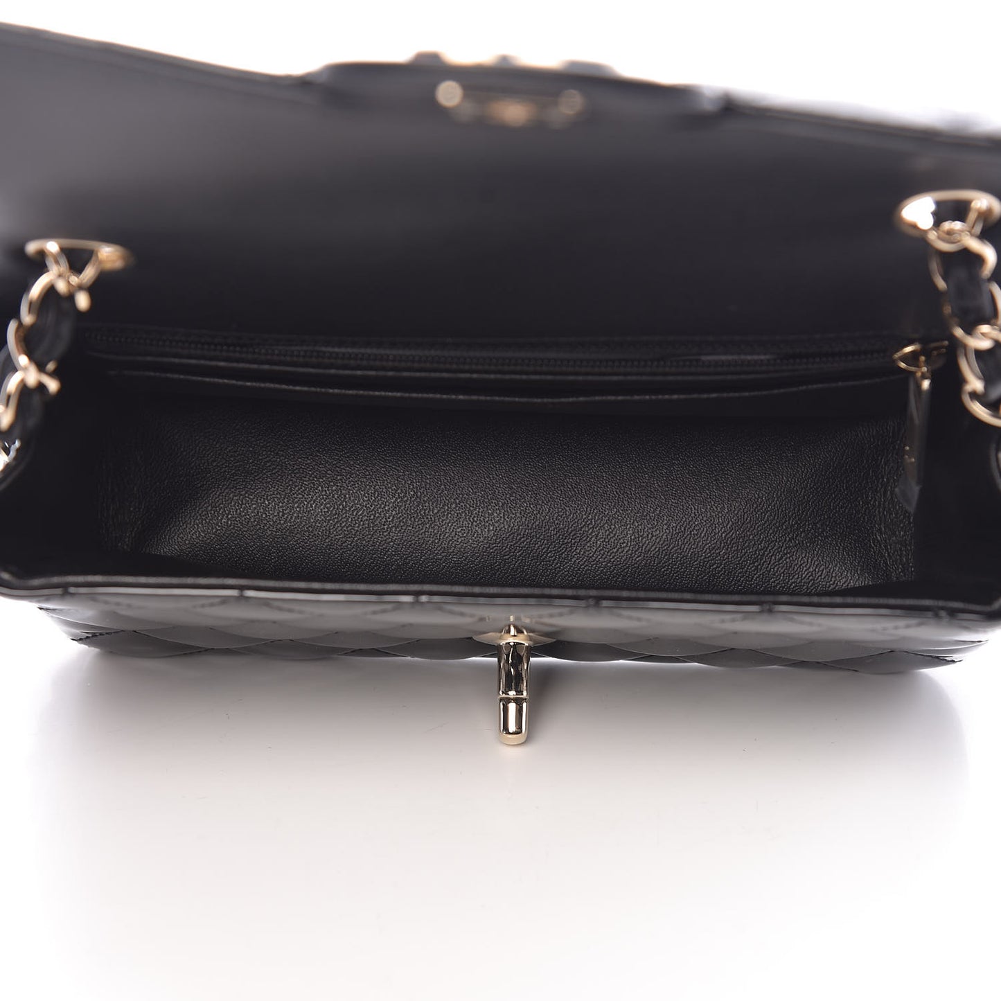 Patent Calfskin Quilted Mini Rectangular Flap Black