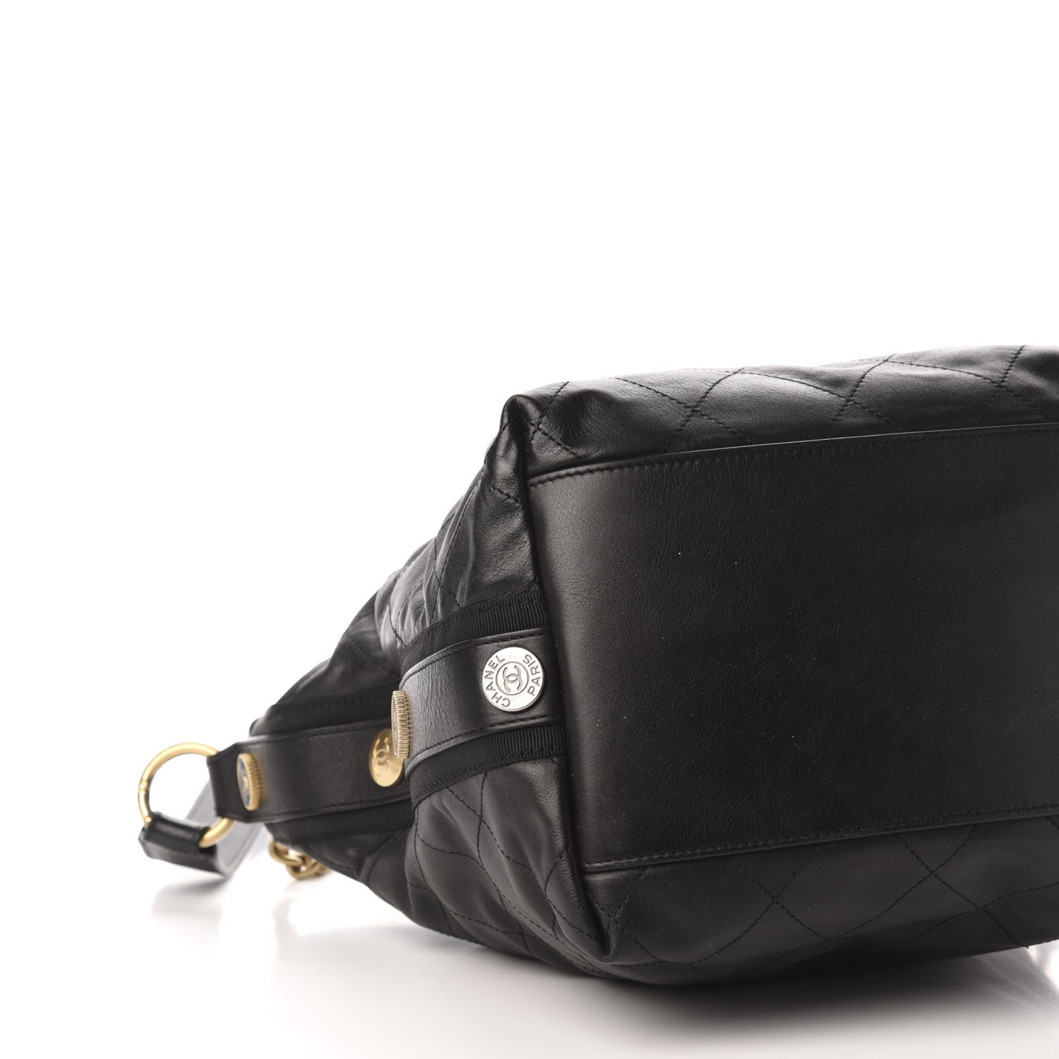 Chanel Calfskin Stitched Large Button Up Hobo Black 8 of 11