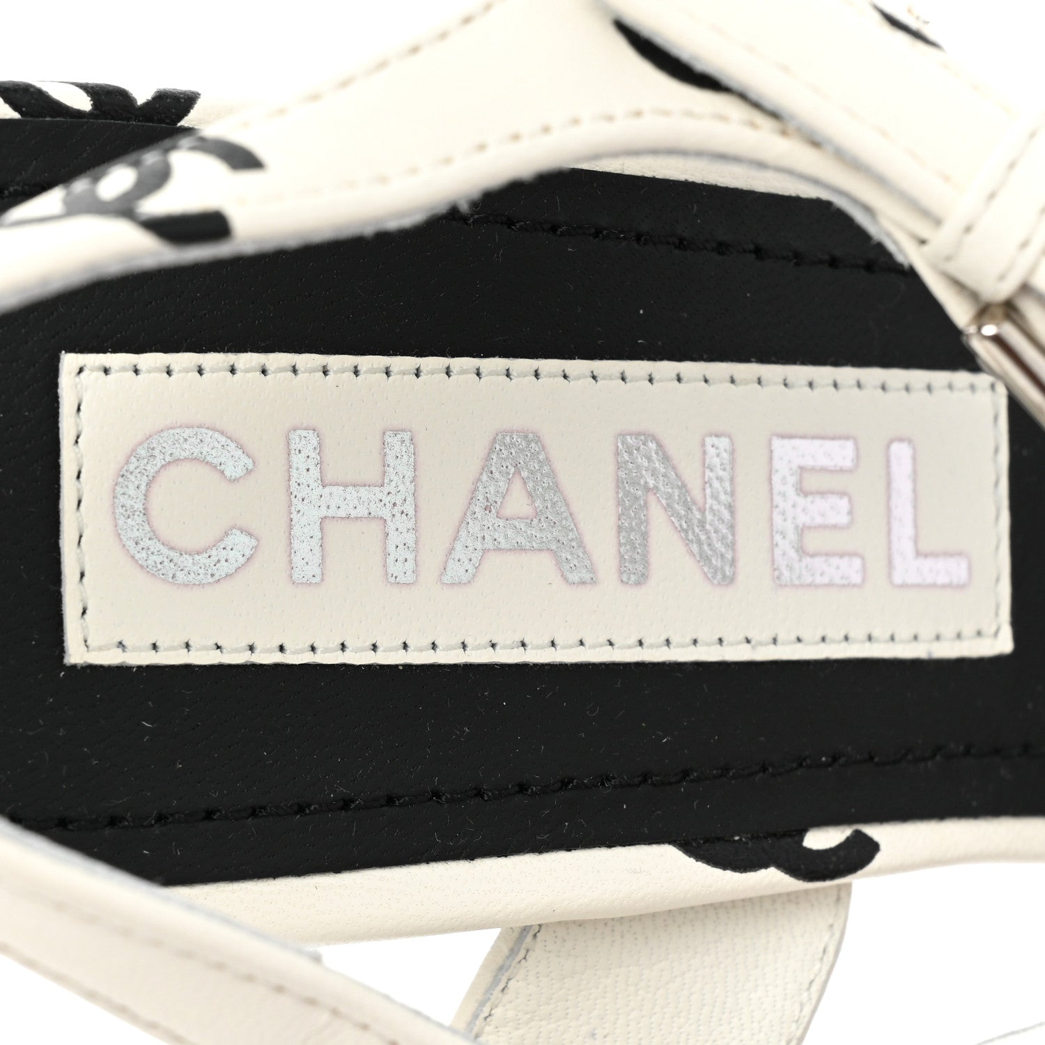 Chanel Lambskin Printed Coco Beach Sandals 37 White Black 7 of 10