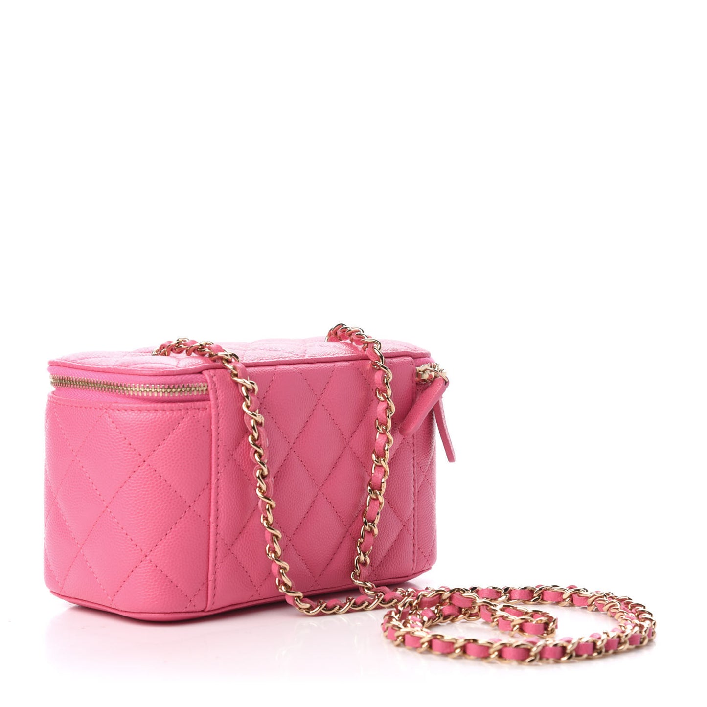 Caviar Quilted Small Vanity Case With Chain Pink