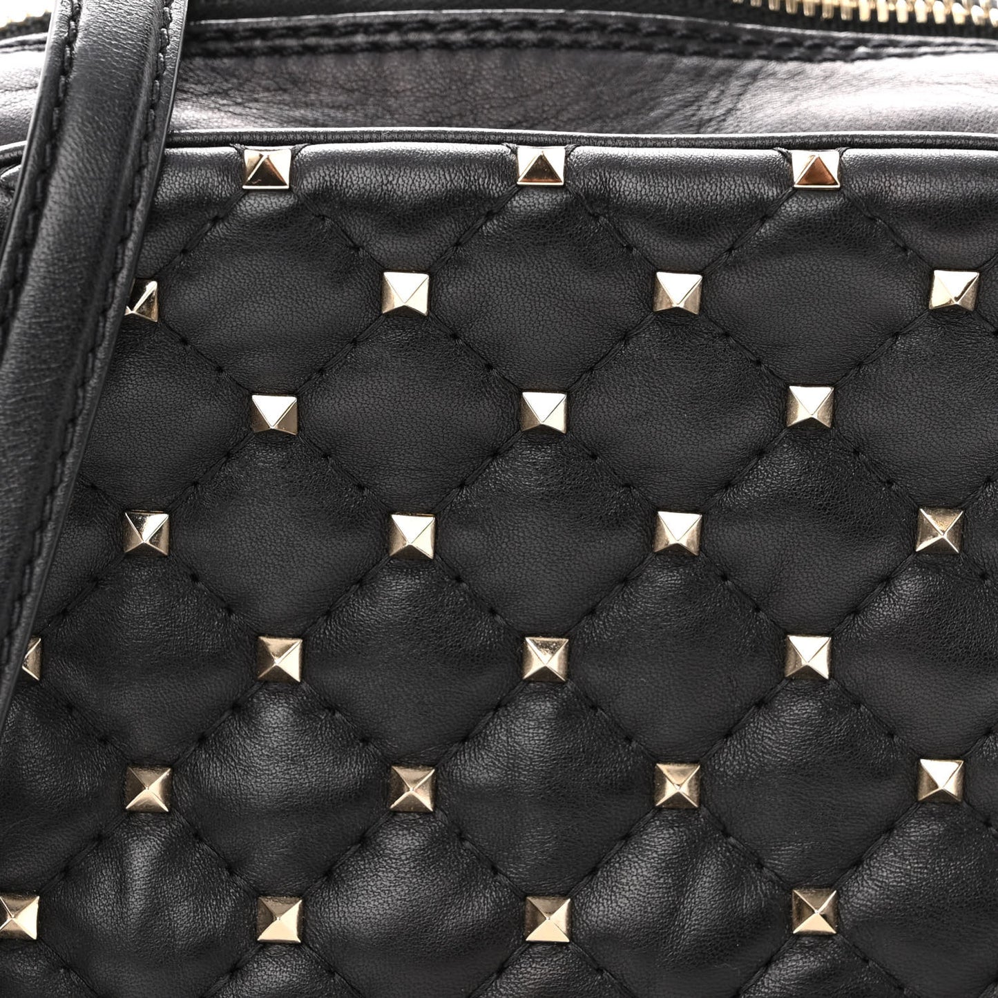 Nappa Rockstud Spike Double Zip Camera Crossbody Bag Black