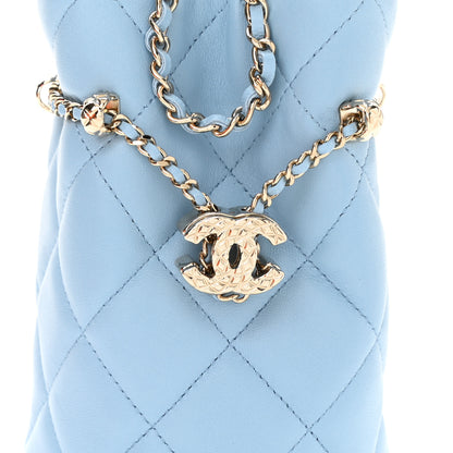 Chanel Lambskin Quilted Mini Drawstring Bucket Bag With Chain Light Blue 9 of 12