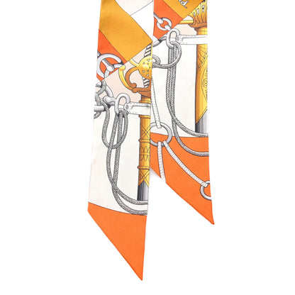 Hermes Silk Cliquetis Twilly  Orange White Gold 2 of 5