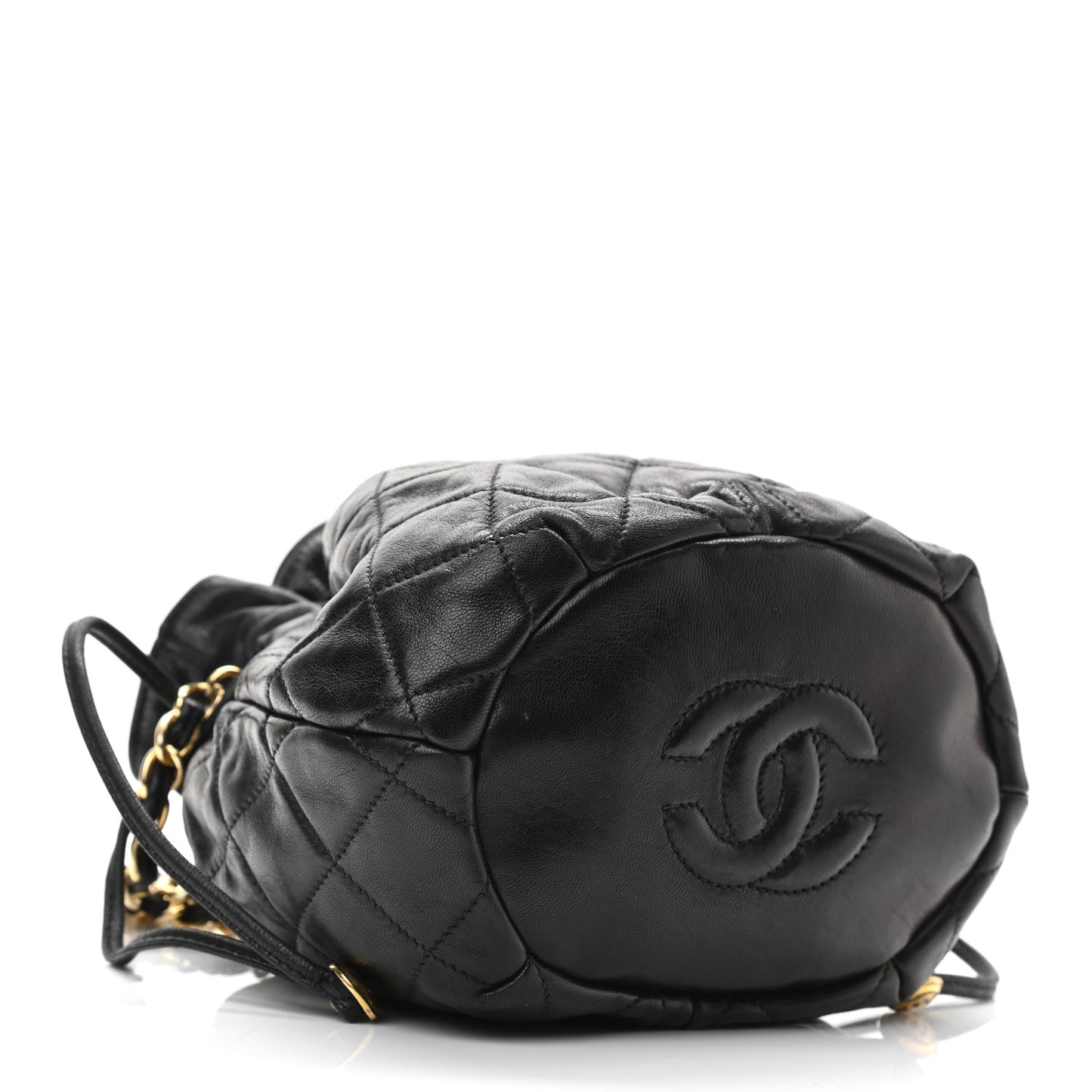 Lambskin Quilted Drawstring Shoulder Bag Black