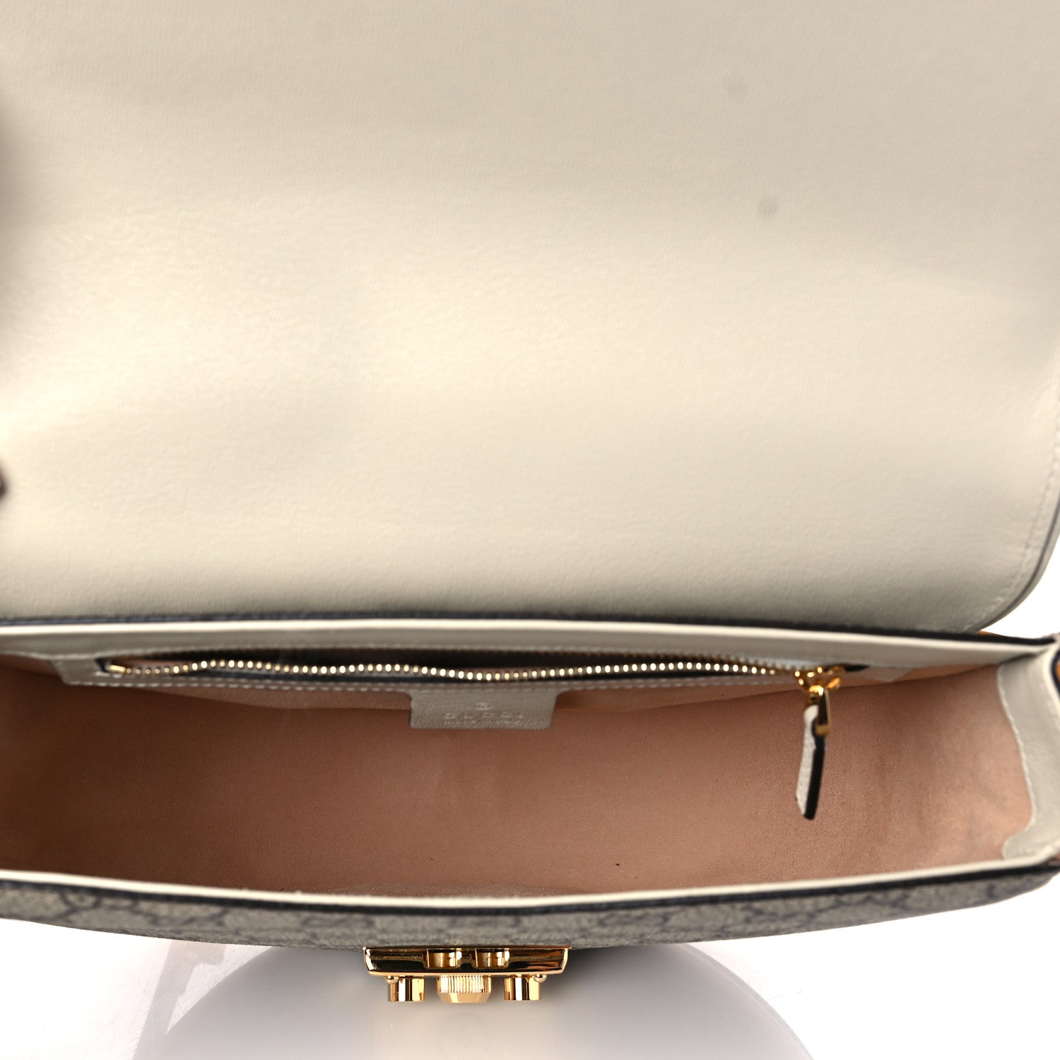 Gucci GG Supreme Monogram Calfskin Small Padlock Messenger Shoulder Bag Beige Mystic White Sun Oil 4 of 9