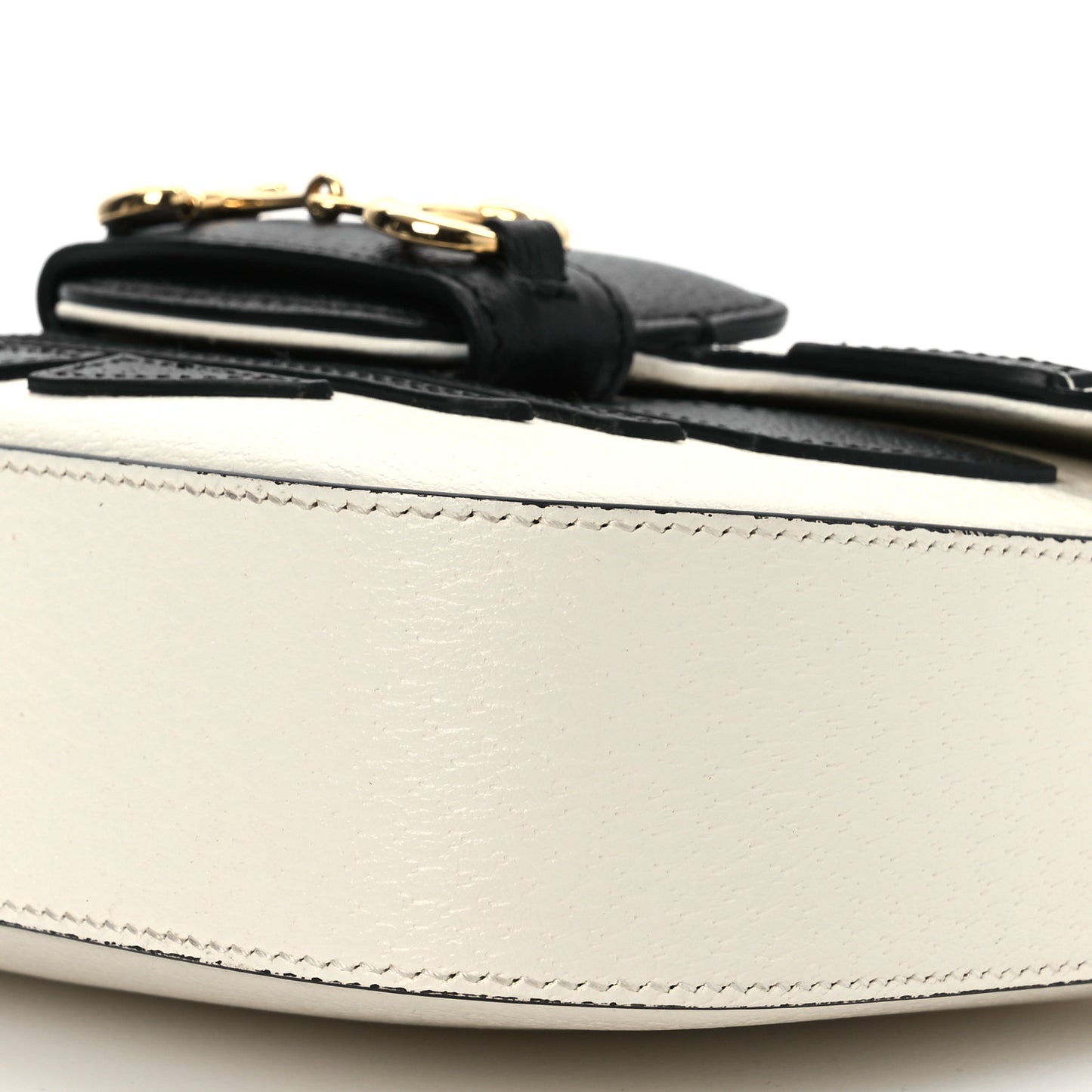 X ADIDAS Textured Dollar Calfskin Web Trefoil Mini Horsebit 1955 Shoulder Bag Off White Black Off White Black