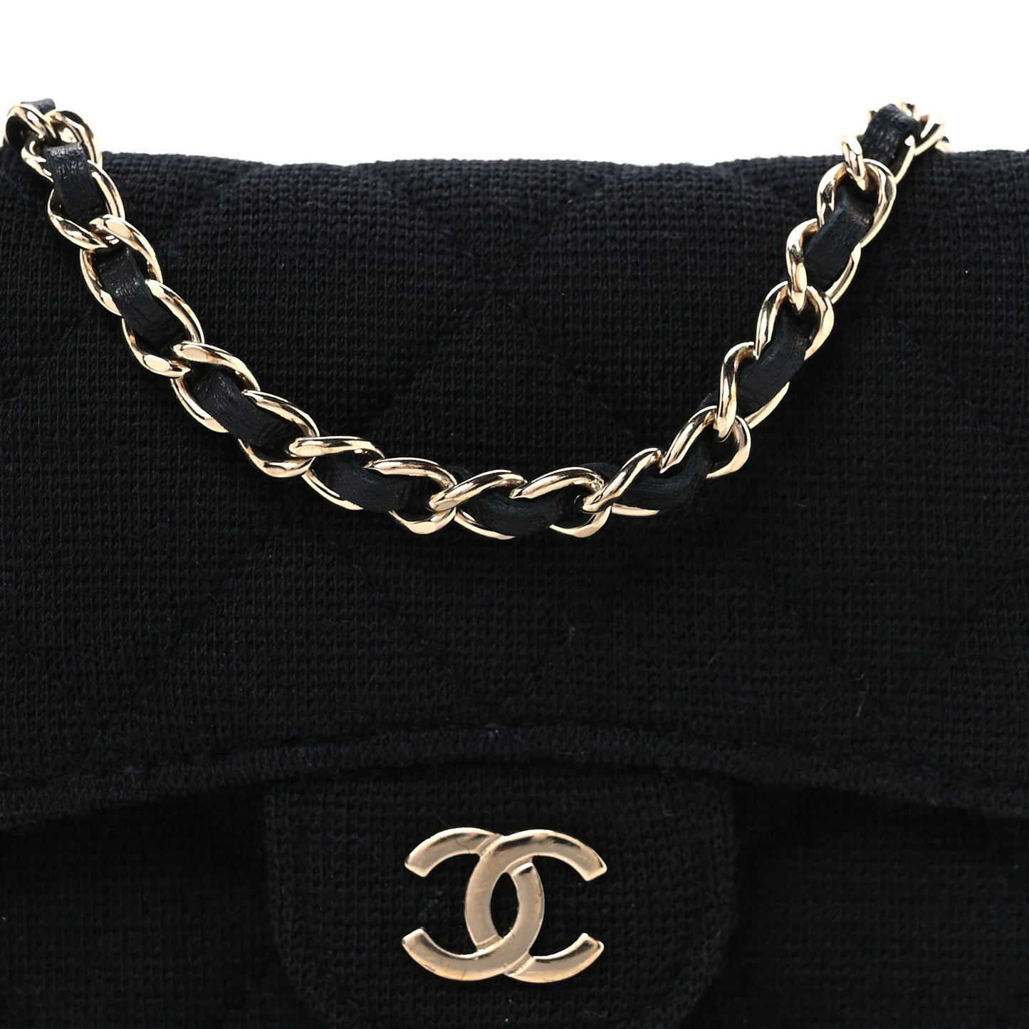 Jersey Quilted Flap Chain Waist Bag Black