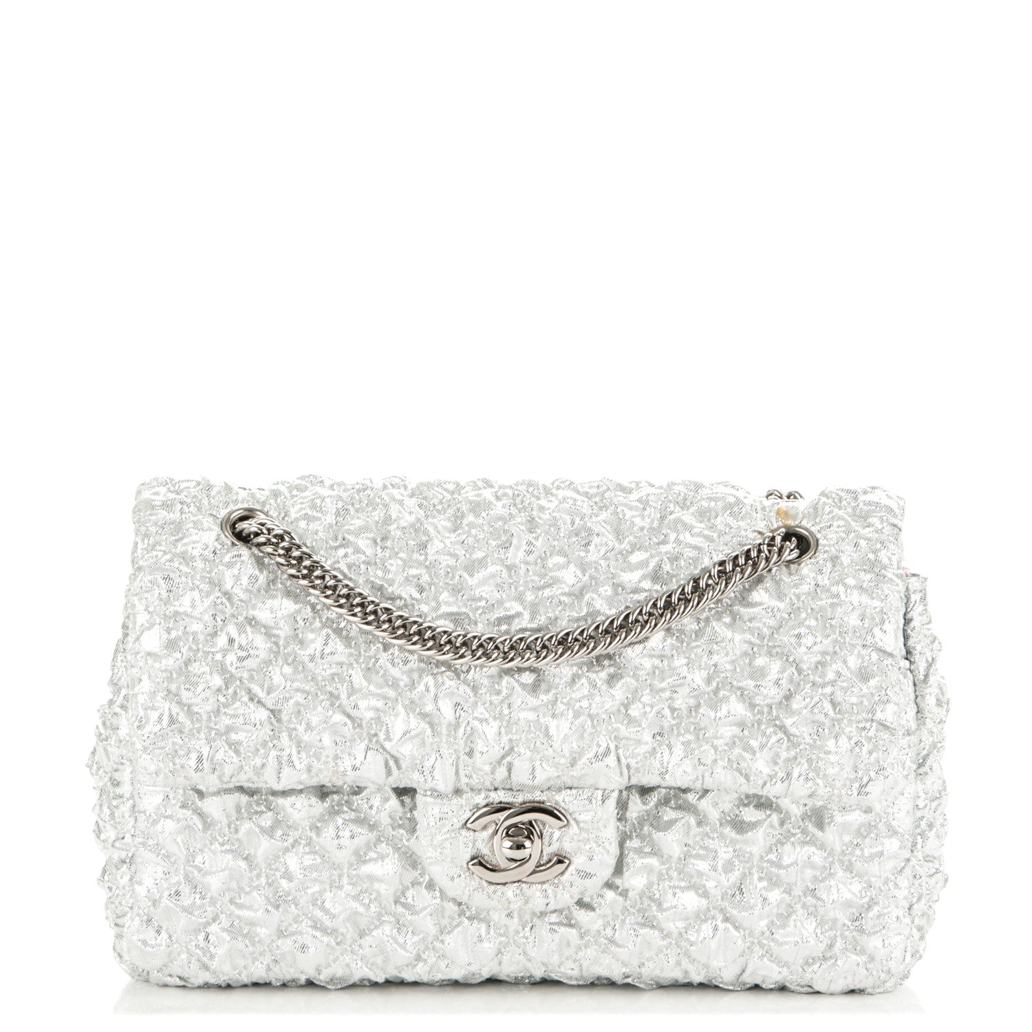 Chanel Metallic Lame Quilted Small Double Flap Silver 1 of 10