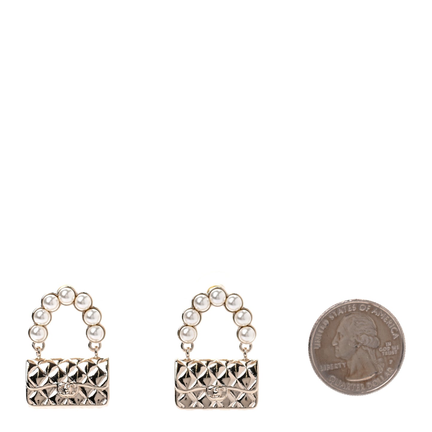Pearl Quilted CC Flap Bag Earrings Gold