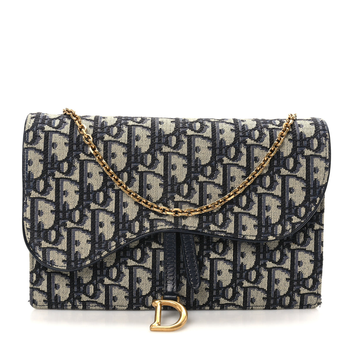 Christian Dior Oblique Saddle Chain Pouch Blue 1 of 9
