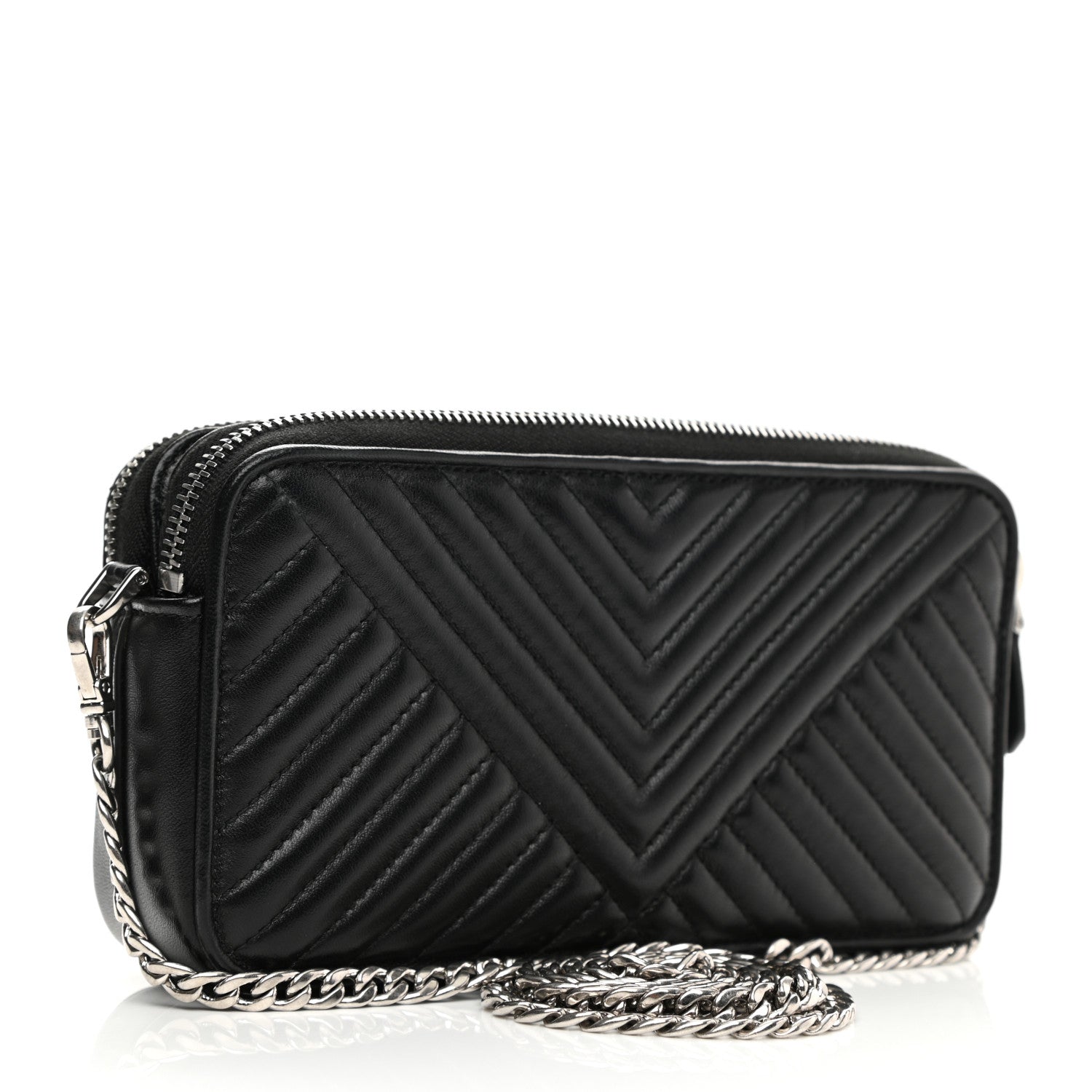Prada Nappa Impunture Diagramme Mini Double Zip Chain Crossbody Bag Black 3 of 12