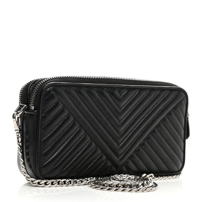 Prada Nappa Impunture Diagramme Mini Double Zip Chain Crossbody Bag Black 3 of 12