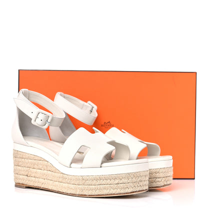 Hermes Goatskin Elda Espadrille Wedge Sandals 40 White 9 of 9