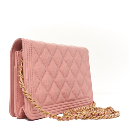 Chanel Caviar Quilted Boy Wallet On Chain WOC Pink 2 of 10