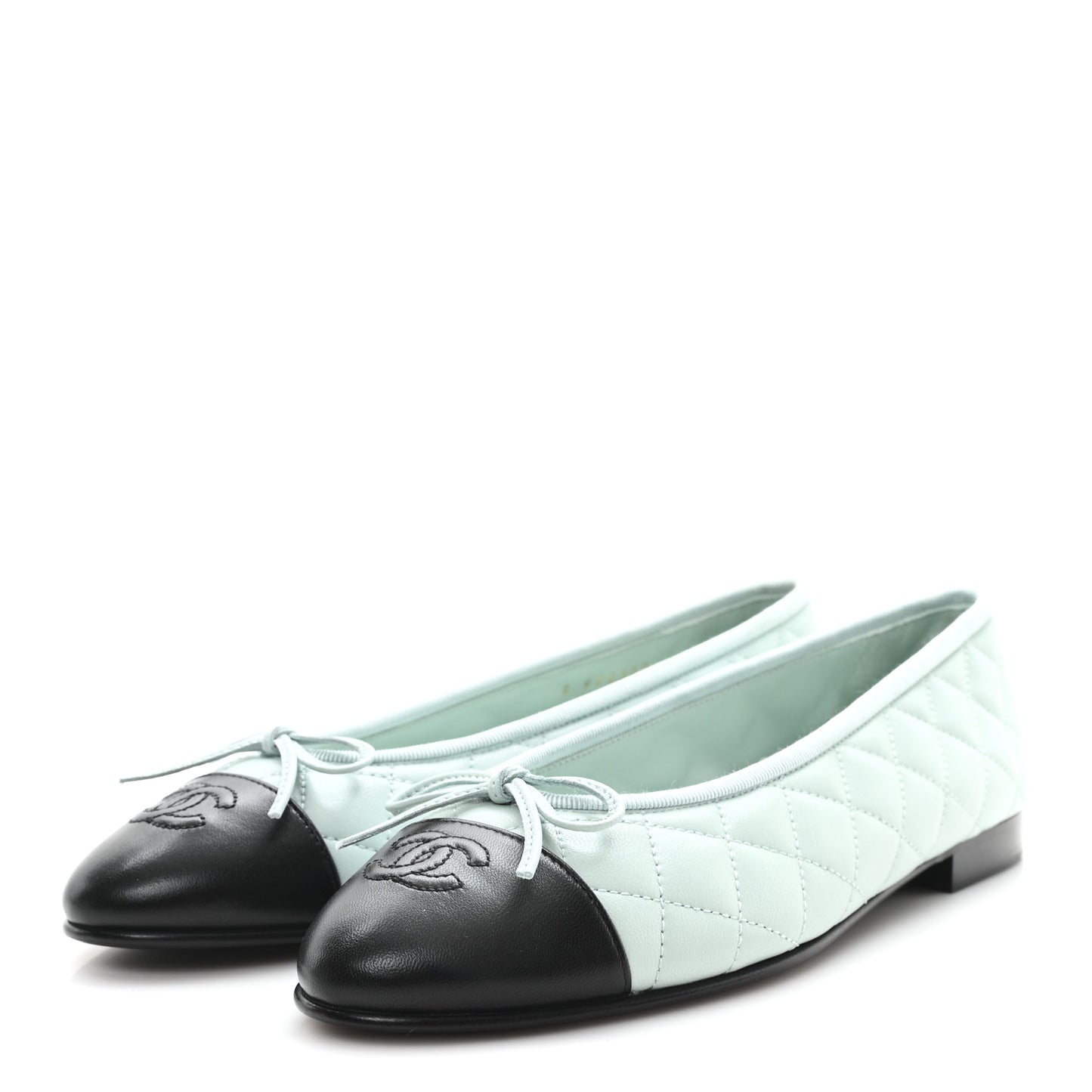 Lambskin Quilted CC Cap Toe Ballerina Flats 38.5 Light Blue