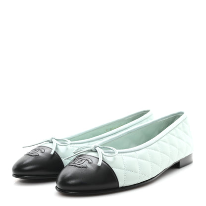 Chanel Lambskin Quilted CC Cap Toe Ballerina Flats 38.5 Light Blue 4 of 10