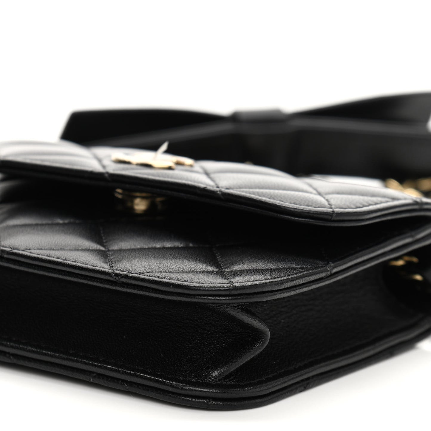 Lambskin Quilted Mini Coco Bow Clutch With Chain Black