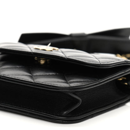 Chanel Lambskin Quilted Mini Coco Bow Clutch With Chain Black 11 of 13